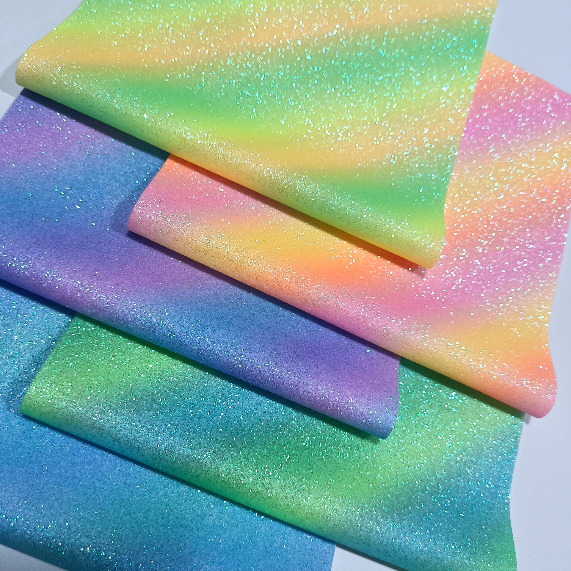 Glitter Elastic Rainbow Gradient Printed Leather Shoe Material Luggage Handbag Crafts Handmade Toys Special Fabric details Picture