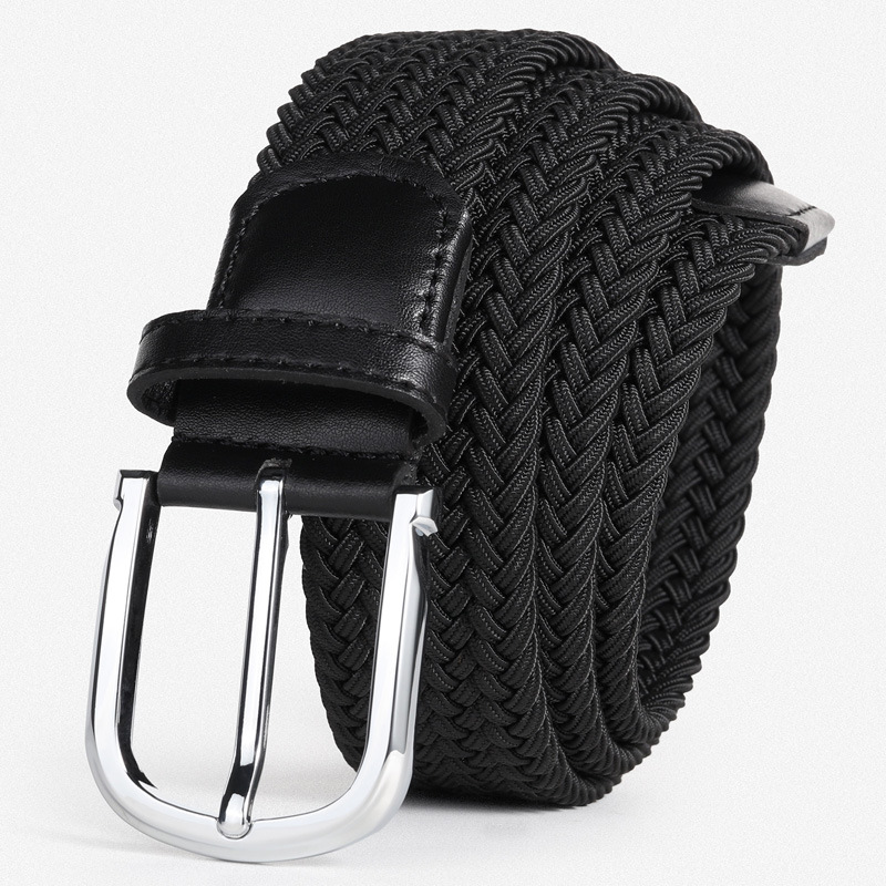 3.4cm elastic men's belt, elastic woven non-perforated casual pin buckle canvas belt, versatile casual belt