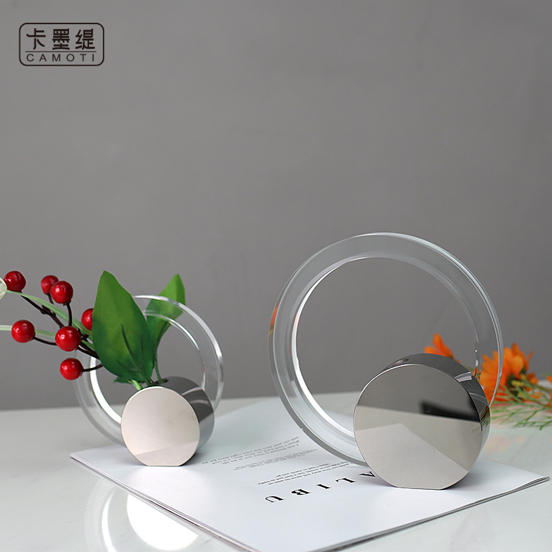 Modern light luxury crystal vases, wine cabinets, model rooms, sales offices, coffee table decorations, living room dining table decorations, model room decorations, tabletop ornaments details Picture