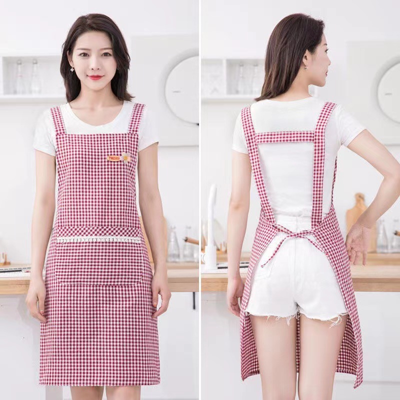 Cotton apron for home kitchen cooking, oil-proof backstrap work clothes, fresh and fashionable waist-encircling coverings for adults at work details Picture