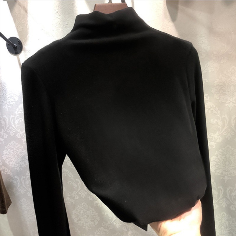 German velvet warm base layer solid color women's autumn and winter Korean-style fleece fitted long-sleeved T-shirt women's top wholesale Specification image