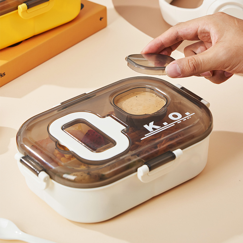 Three-compartment lunch box, food-grade for microwave heating, portable lunch box, student and office worker lunch box details Picture