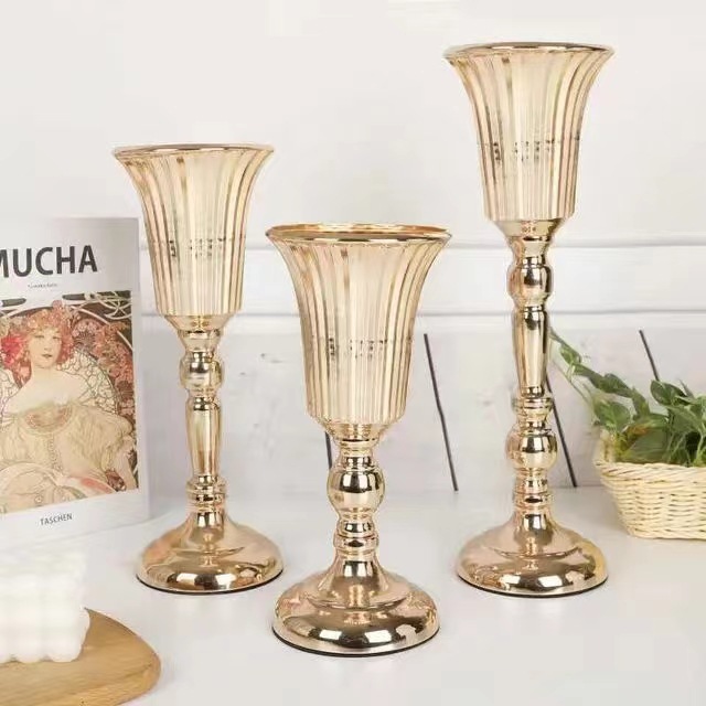 European Cross Border Tabletop Wedding Props Metal Crafts Flower Arranger Electroplating Vase Wedding Table Decoration
