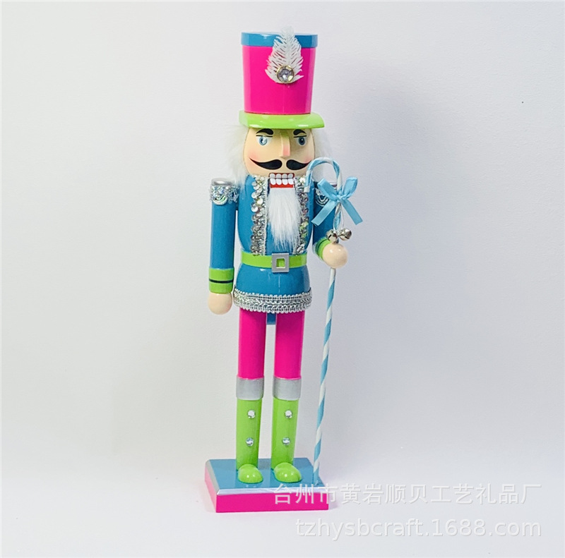 Shun Bei Sb58513 New 38Cm Color Wooden Christmas Nutcracker Soldier Puppet Decoration Soldier details Picture