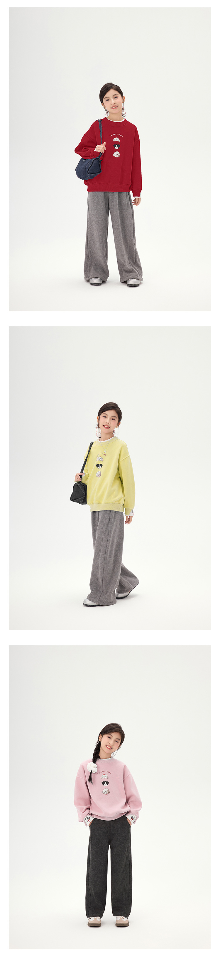 女童卡通小狗加绒卫衣2025秋冬新款儿童韩版假两件休闲宽松上衣潮详情9