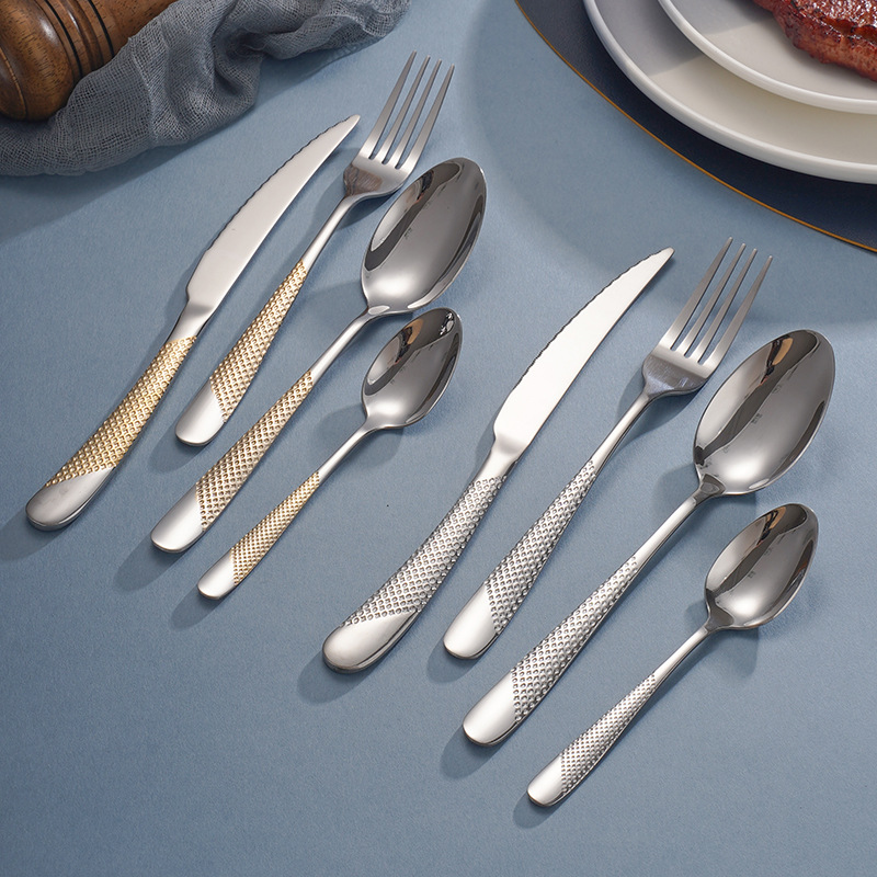 Cross-Border Stainless Steel Cutlery Knife, Fork And Spoon High Appearance Level Star Diamond Dessert Hotel Steak Spoons Set details Picture