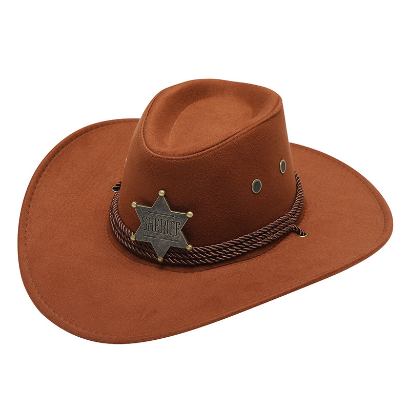 西部牛仔帽子男女帽子美国潮流三根绳鸡皮绒旅游定型骑士帽牛仔帽