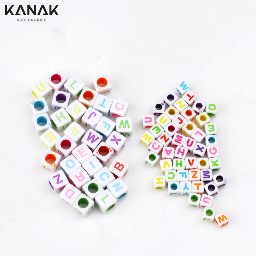 压克力字母珠DIY儿童串珠方块饰品配件散珠方形珠手钥匙链辅料