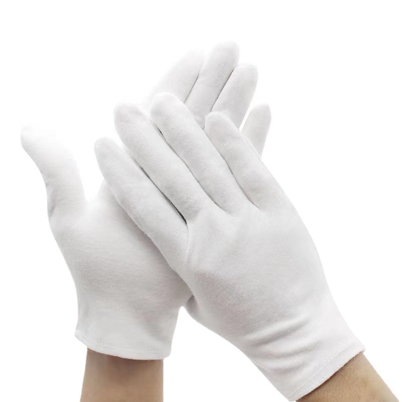 The manufacturer wholesals white cotton gloves, including etiquette gloves, thickened labor protection and operation gloves, beaded cultural toys, and flag-raising gloves, all made of white cotton Item Picture