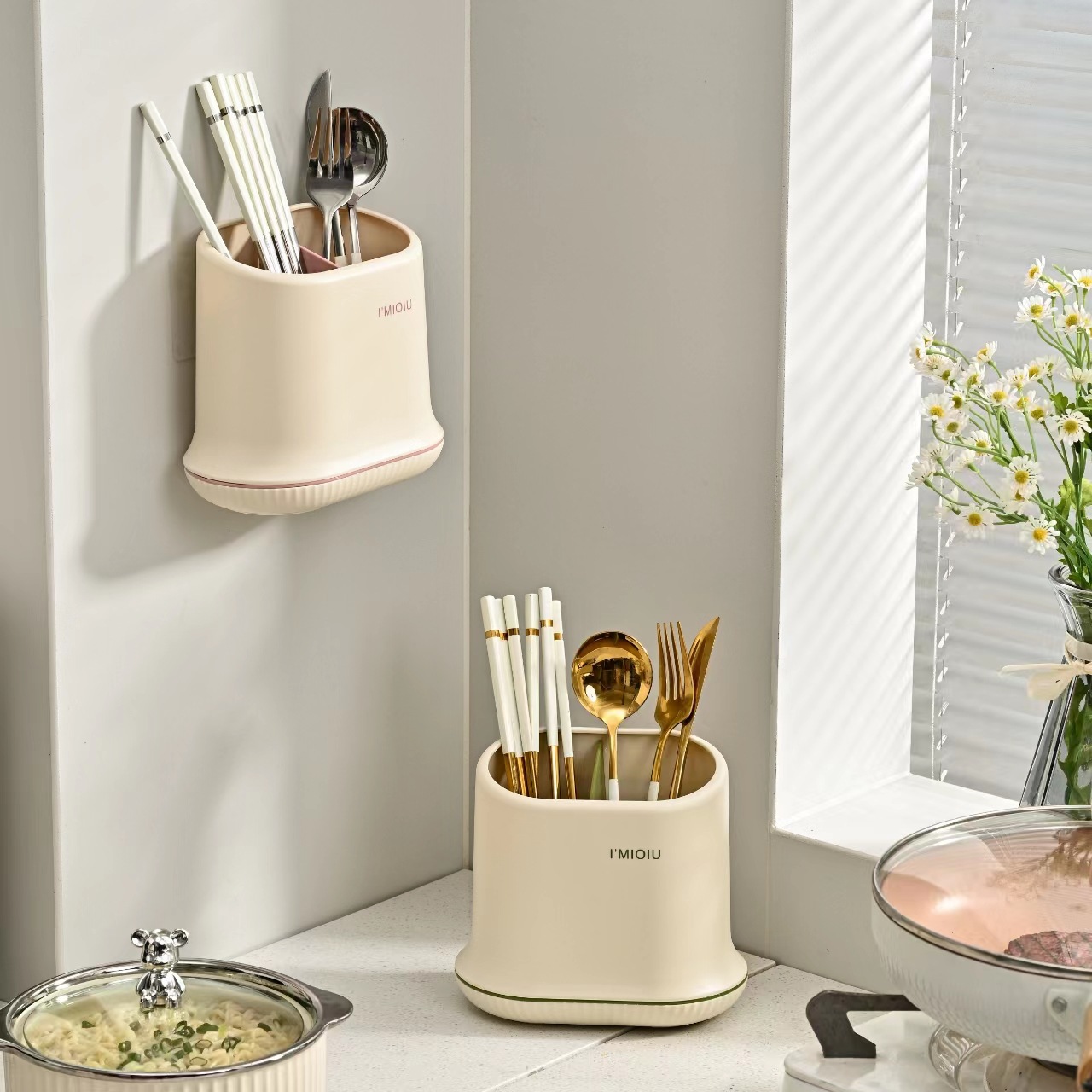 8557 Home detachable tabletop cutlery storage rack Cream ins wind kitchen multi-functional chopsticks holder