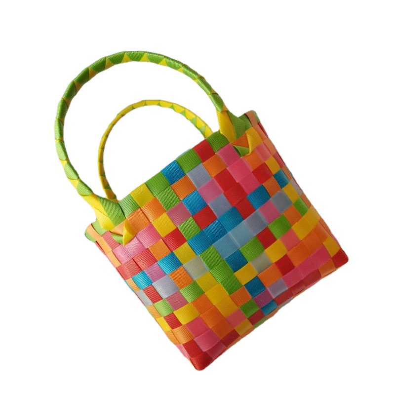 Offline Pop-Up Business Stall Basket Bag Pe Packing Belt Woven Hand Bag With Hand Gift Plastic Woven Bag Item Picture