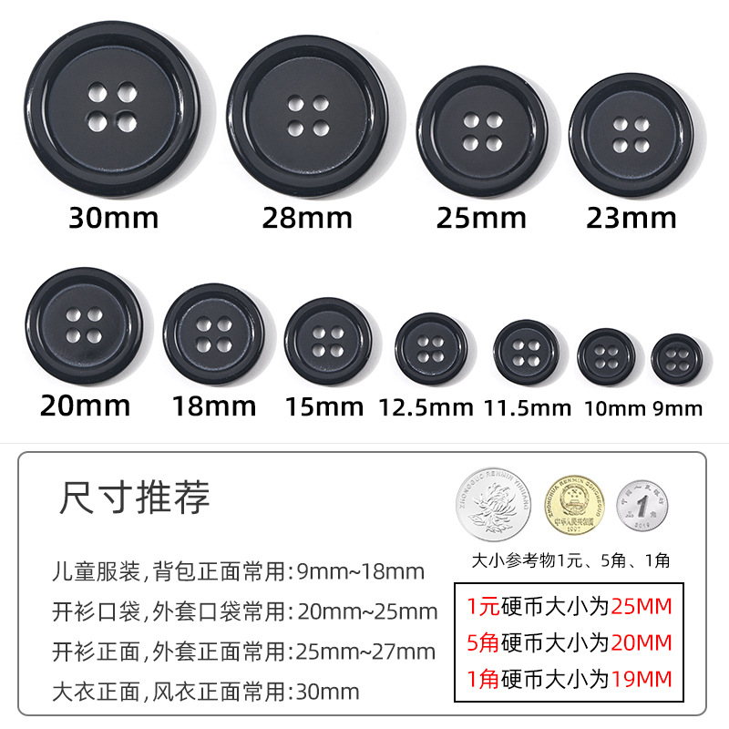 两眼树脂纽扣四眼面包扣黑白衬衫风衣树脂纽扣四眼面包扣细边透明产品图