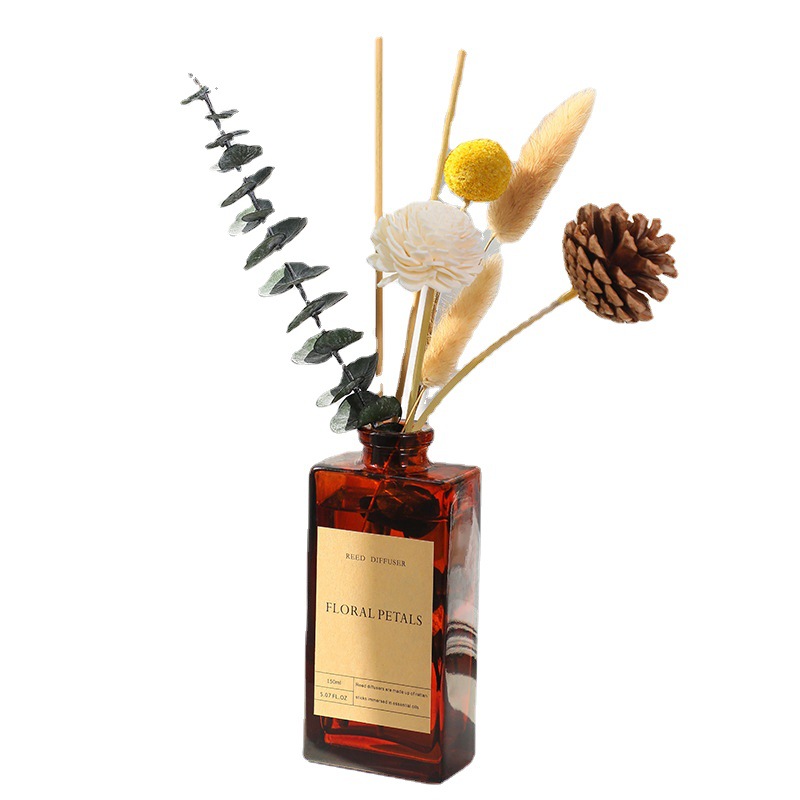 Antique Brown Bottle Dry Flower Without Fire Aromatherapy Essential Oil Household Rattan Fragrance Decoration Bedroom Air Fresh And Remove Smell Item Picture
