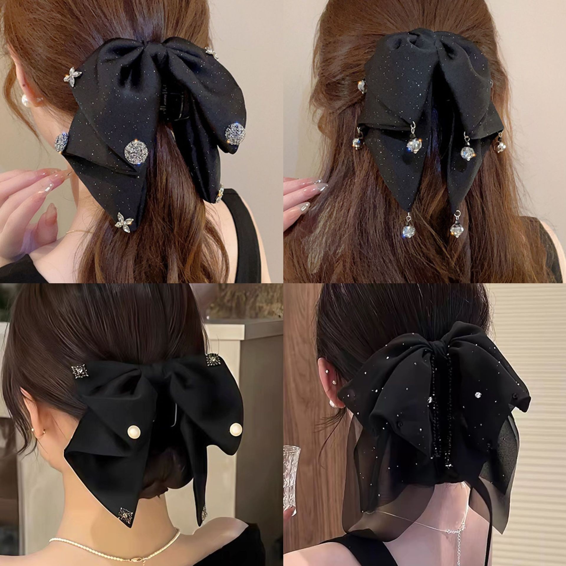 复古缎面蝴蝶结抓夹女高级感气质优雅低马尾夹后脑勺夹子头饰发夹