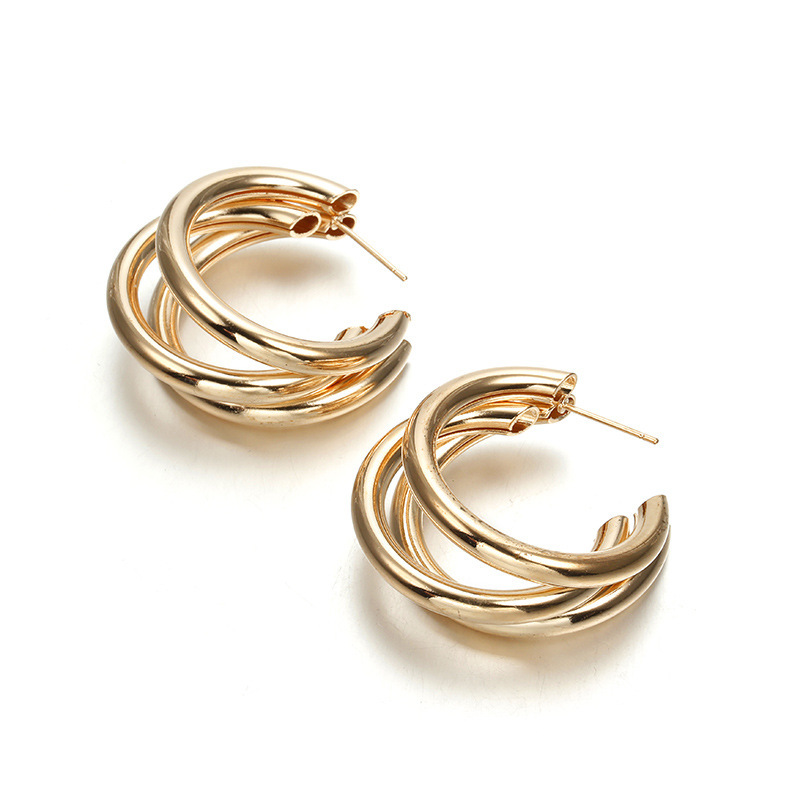 C-Shaped Multi-Layer Alloy Earrings Silver Needle Zinc Alloy Ins Net Red New Temperament Earrings Korean Moon Earrings Wholesale Item Picture