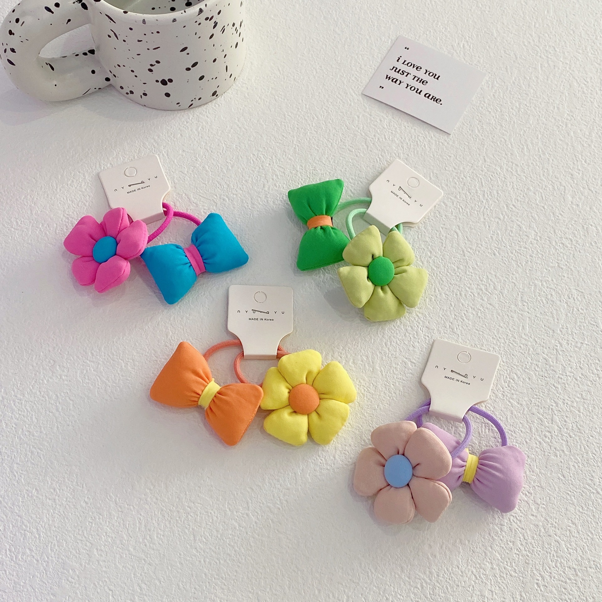 Korean Version Of Fabric Little Girl Flower Hair Rope On The Head Rope Children's Cotton Butterfly Tied Horsetail Leather Band Hair Accessories