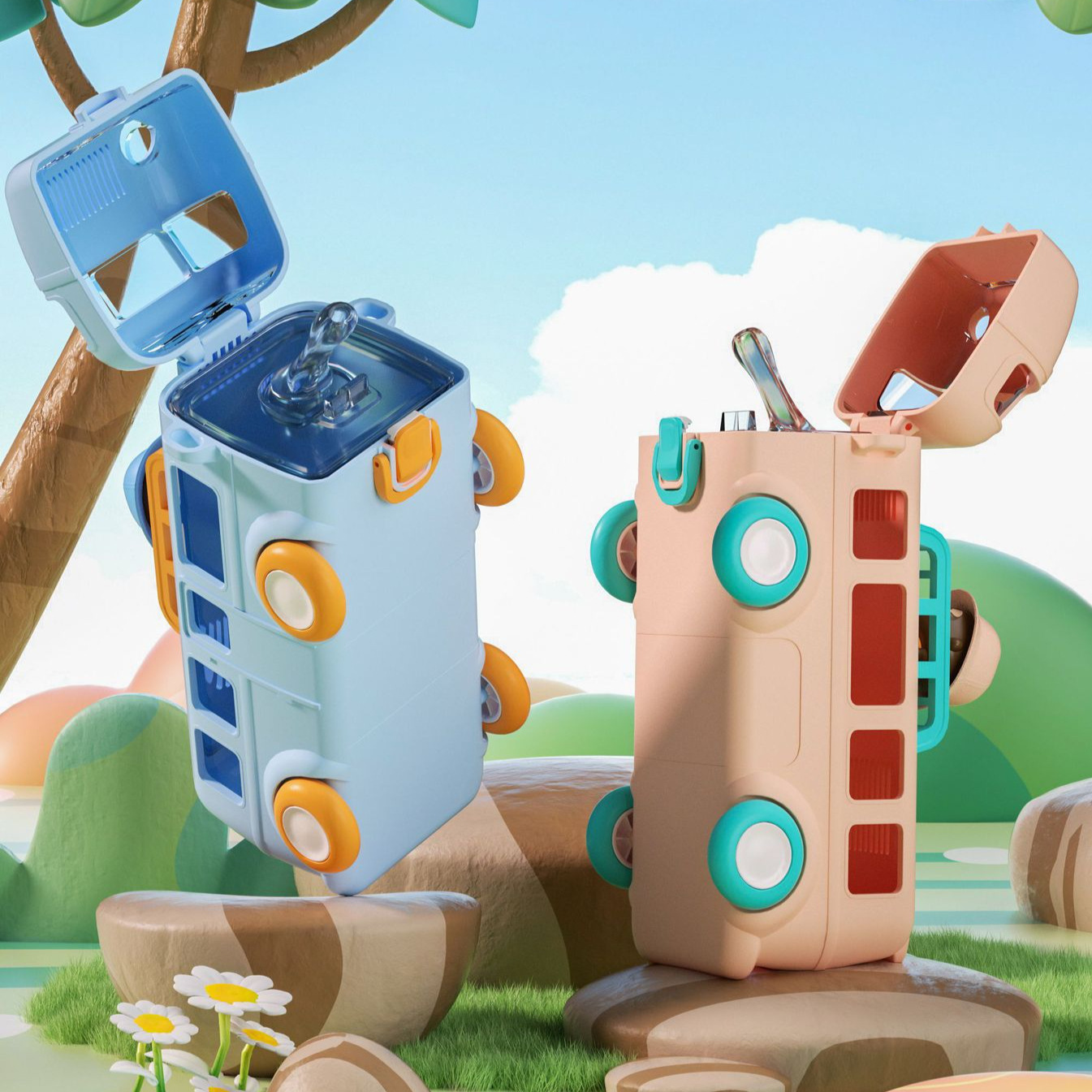 G446 Beikr New Cartoon summer children's and baby bus car water Cup, water bottle, Outdoor fashionable and portable straw cup Specification image