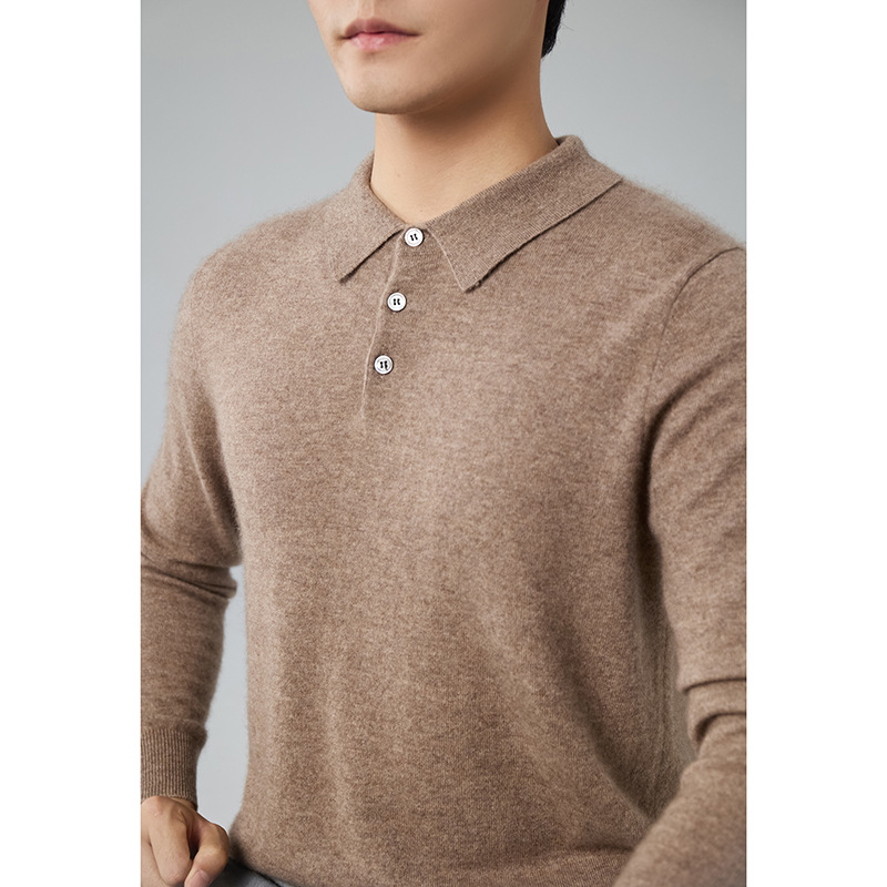 Wholesale of men's cashmere sweaters, POLO collar long-sleeved pullover base layer, business casual knitted sweaters and sweaters