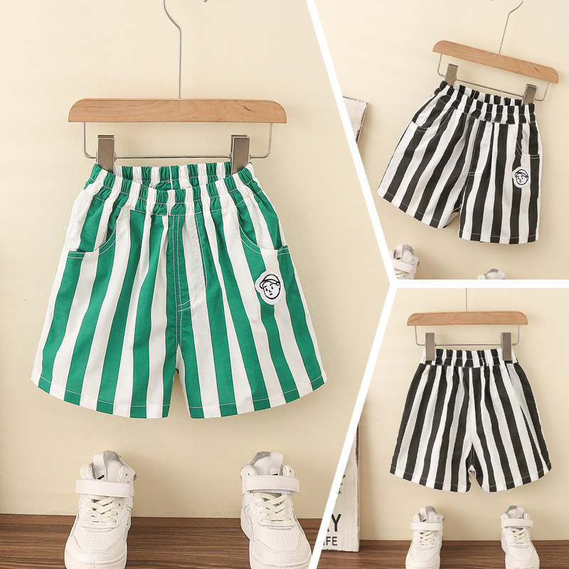 Thin vertical cotton mid-length pants for boys, stylish Korean-style children's summer pants 2022, loose version for boys to wear on the outside