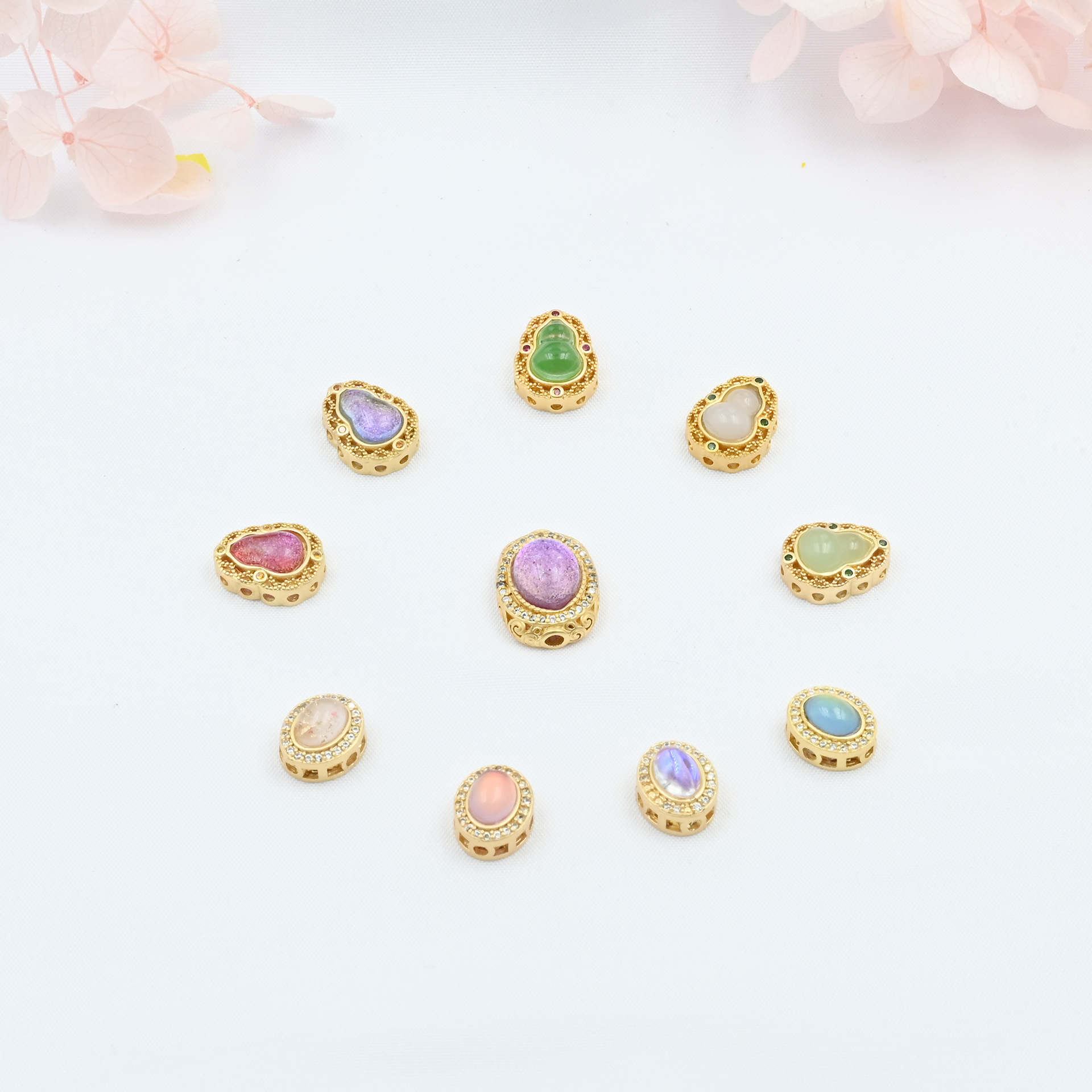 古法金镶彩色月光石散珠diy手链配饰手串配珠饰品配件隔珠批发