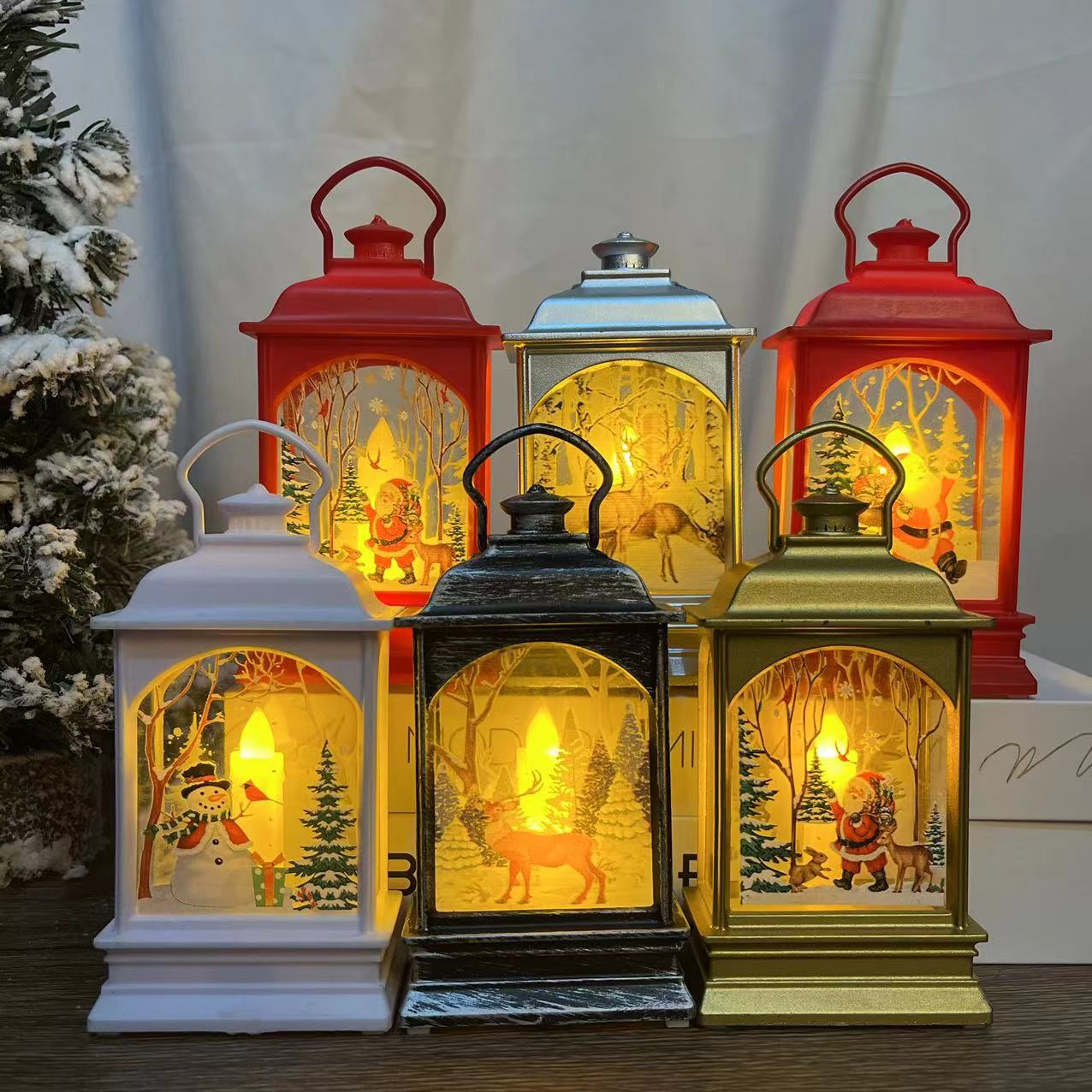 Cross-Border New Christmas Decoration Retro Small Flat Wind Lamp Santa Claus Decoration Portable Light Night Light Decoration