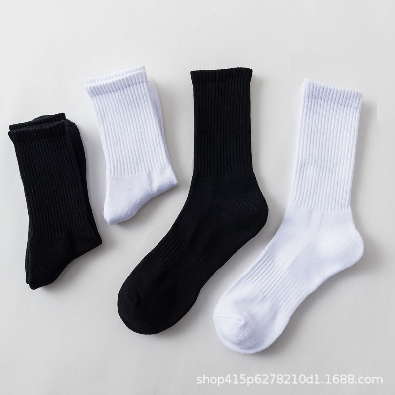 Winter men's socks, mid-calf sports cotton solid color, thickened long socks with towel soles, pure white short socks for autumn details Picture