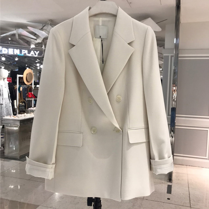 2022年秋装新款休闲短款小西装外套女式韩版西服米白色气质上衣
