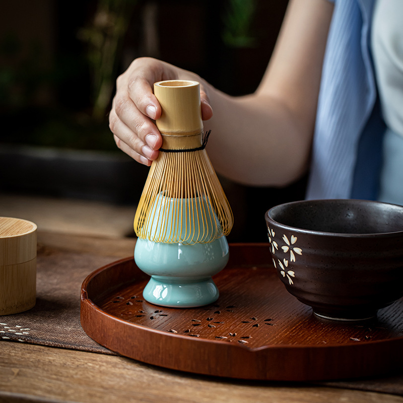 日式茶筅抹茶/百本立点茶筅/抹茶碗托盘茶细节图