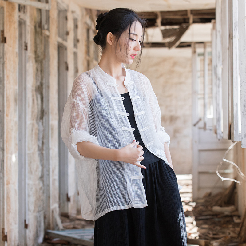 Chinese-style cotton and linen women's shirt, women's design sense, niche sun protection, national trend air-conditioned shirt, cardigan, top coat, summer details Picture