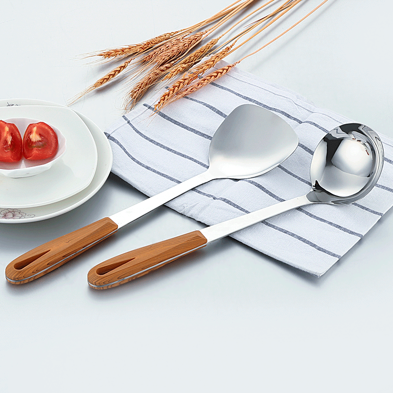 厨房不锈钢锅铲漏勺厨具套装家用木柄大漏勺炒菜铲子烹饪汤勺批发详情图3