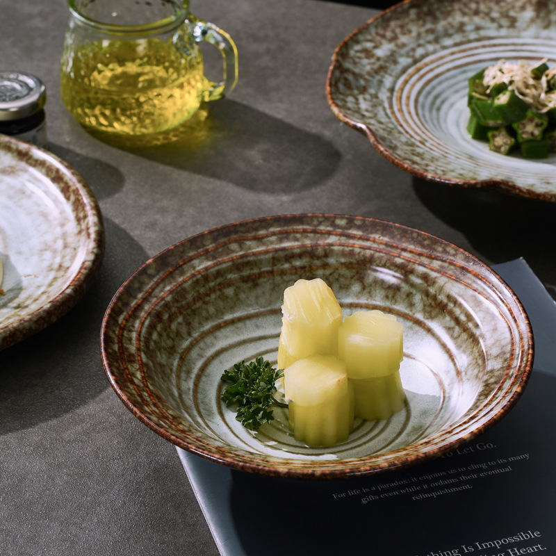 Retro kiln-changed ceramic plates, irregular ribbed salad bowls, molecular cuisine hole-edge round plates, and light luxury hotel plates Specification image