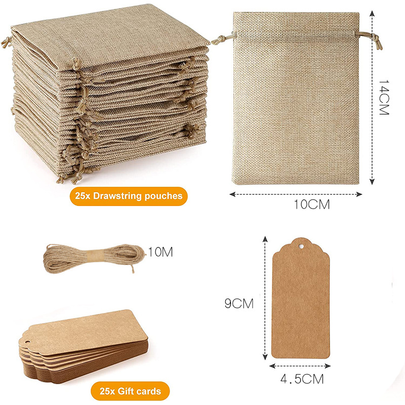 跨境麻布束口袋婚礼派对礼品袋圣诞珠宝袋可diy麻布袋套装25pcs