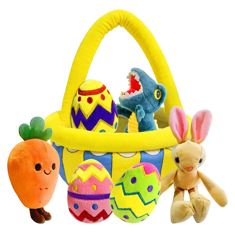 跨境亚马逊爆款复活节兔子公仔篮子创意彩蛋毛绒玩具小批量起订图