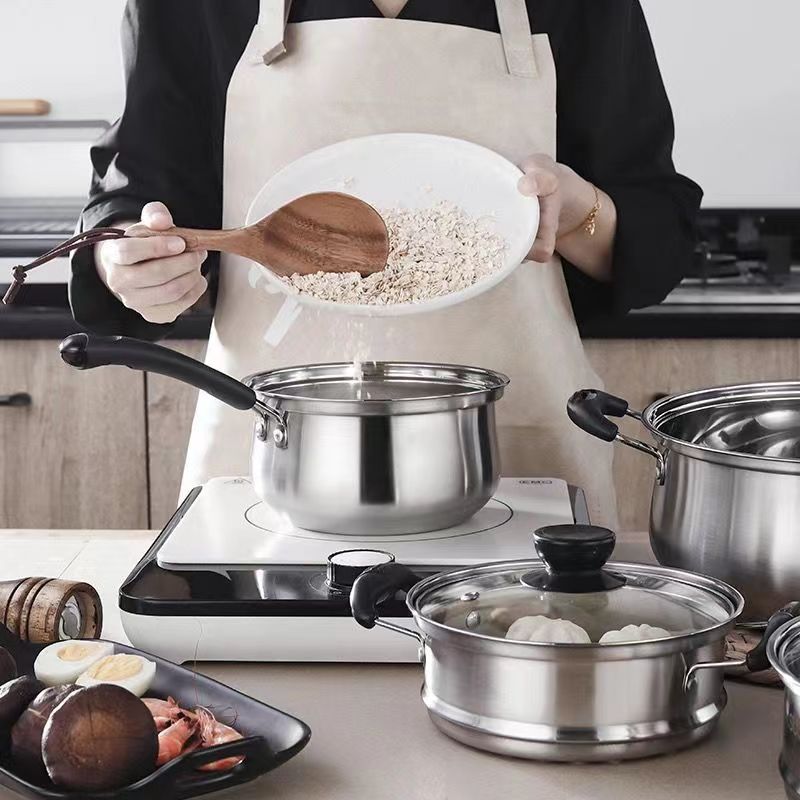 Stainless steel milk pot, small soup pot, small steamer, mini pot, baby food cooking, hot milk pot, induction cooker, small milk pot Application Scenario