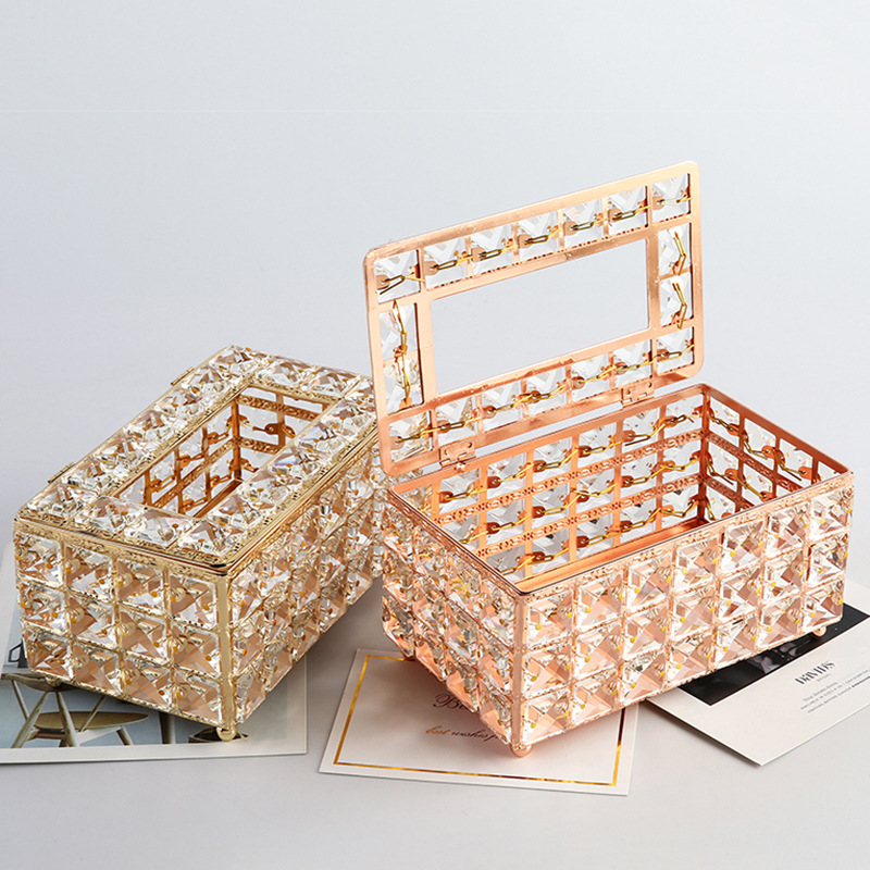 European-style crystal tissue box, simple home living room coffee table, tissue box, desktop napkin, cosmetic storage box Specification image