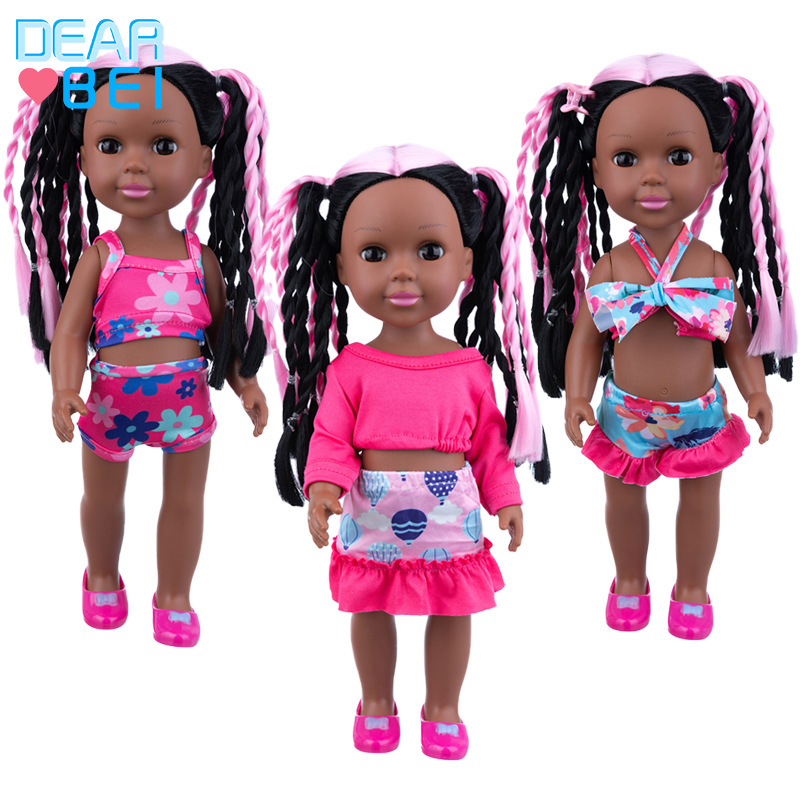 Cross-border exclusive supply of new 14-inch realistic American girl trendy doll pink and black long braid 35 cm doll toys wholesale