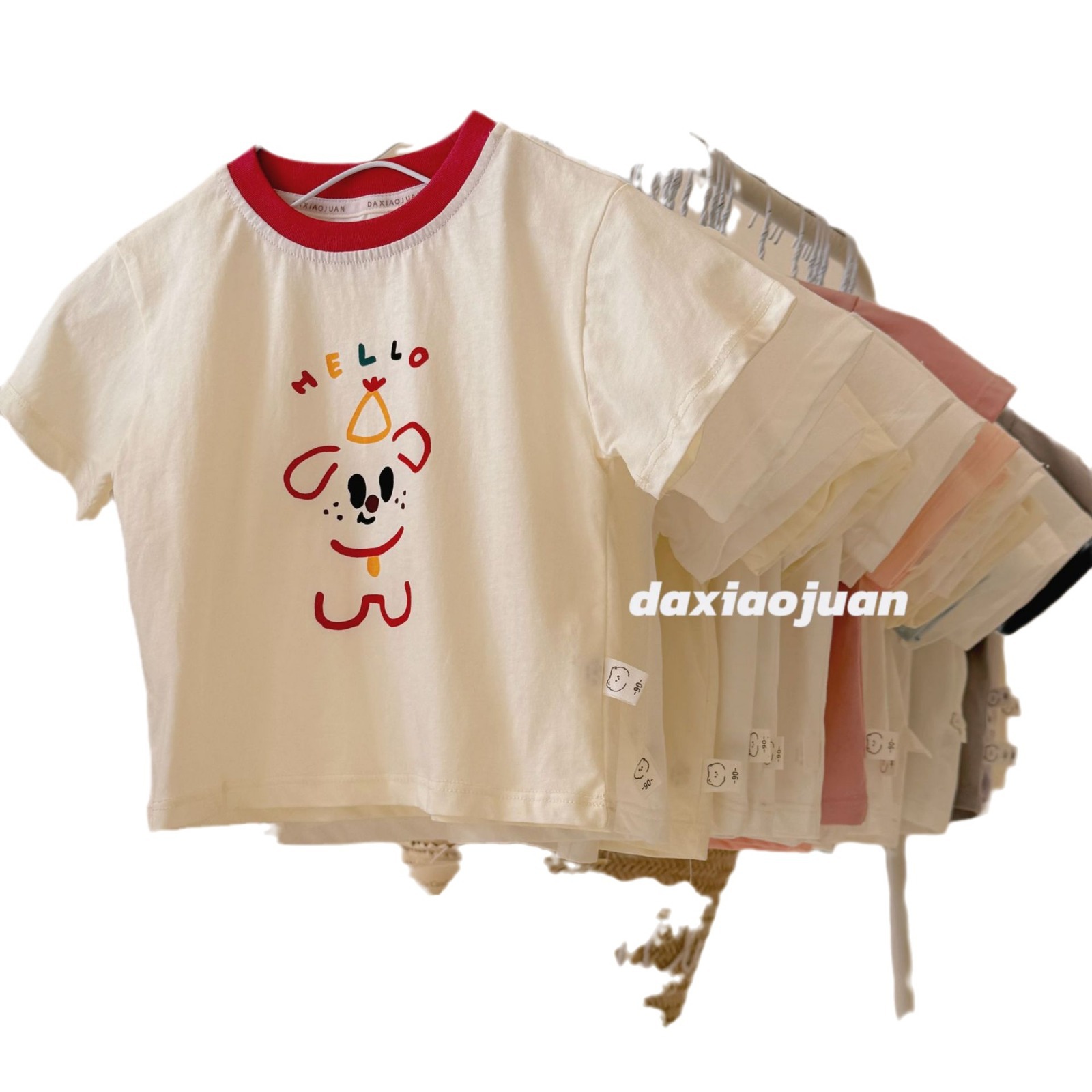 In stock, 24 new summer children's multi-color cartoon tops, short-sleeved base T-shirts, boys' and girls' clothing in large rolls Item Picture