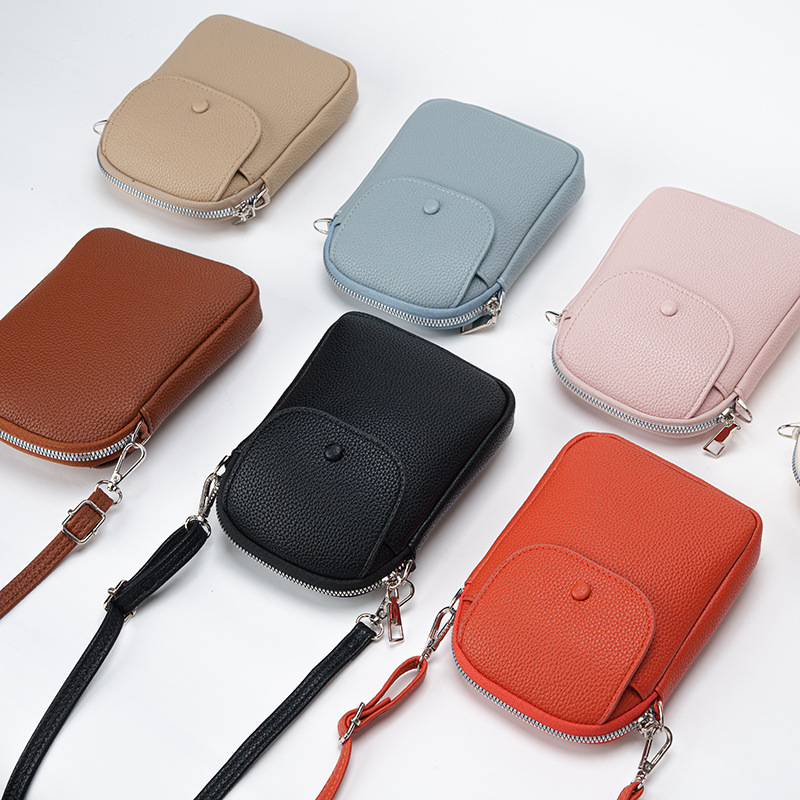 Cross-Border Bestseller 2025 New Women's Mobile Phone Bag, Solid Color Lychee Pattern Bag Cover Style, Versatile Commuting Single-Shoulder Crossbody Bag Item Picture