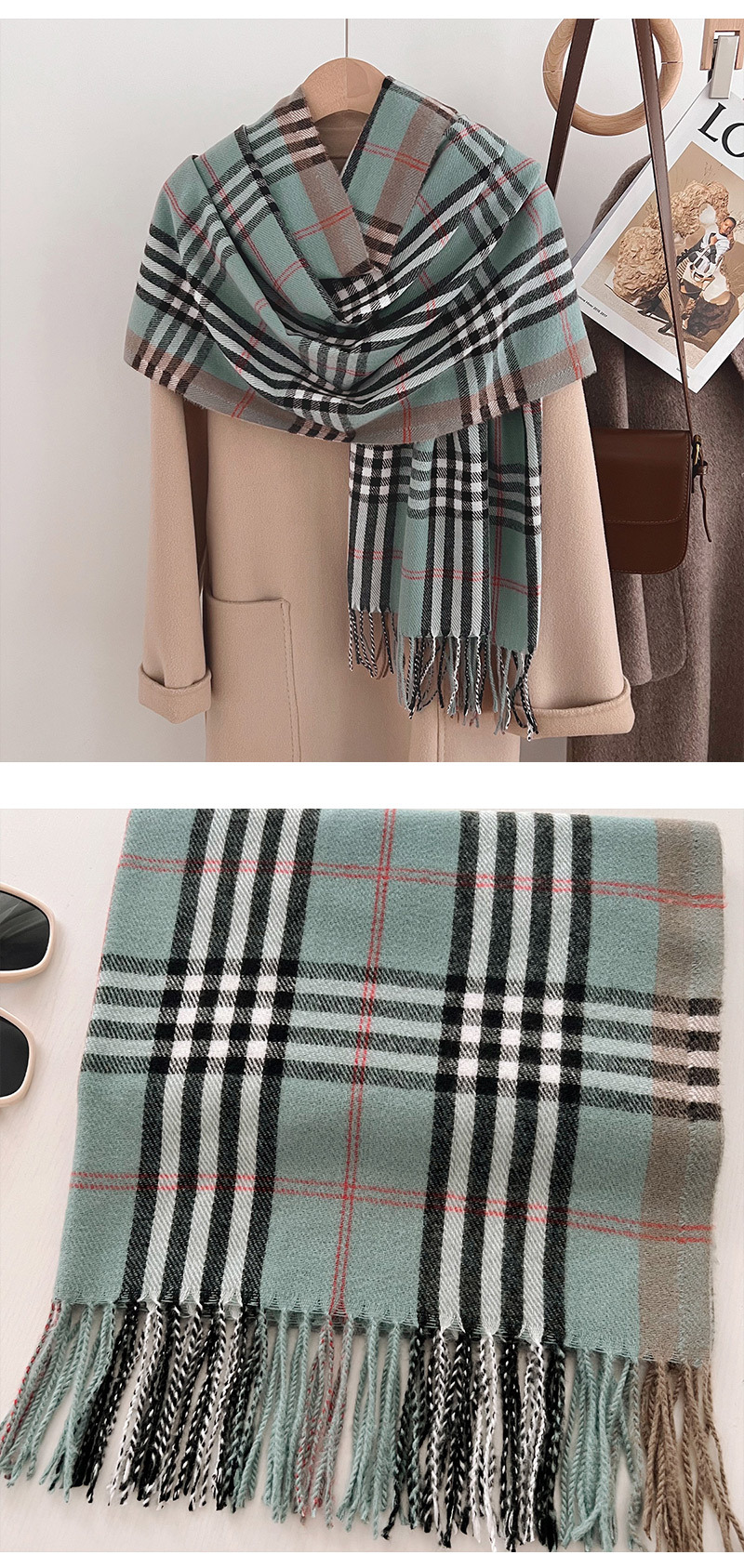 2025秋冬新款欧美经典格子仿羊绒围巾流苏披肩两用围脖现货批发详情17