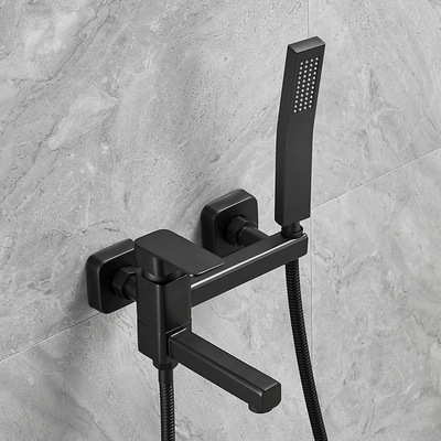 All Copper White Bathtub Faucet Cold And Hot Water Simple Hanging Wall Mixing Valve Open Installation Shower Shower Waterfall Faucet details Picture