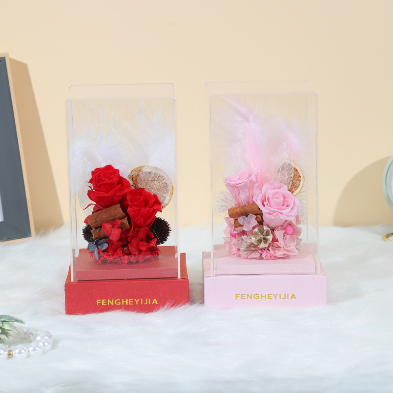 Eternal rose glass cover decoration feather hydrangea gift box decoration mother Valentine's Day gift wholesale details Picture