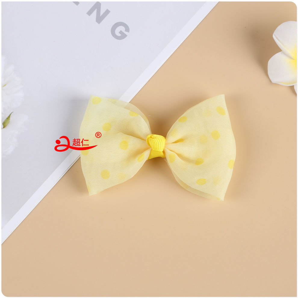 Hand Bow Small Fresh Hair Accessories Gift Clothing Accessories New Net Yarn Solid Color Polka Dot Bow Can Be Produced Specification drawing