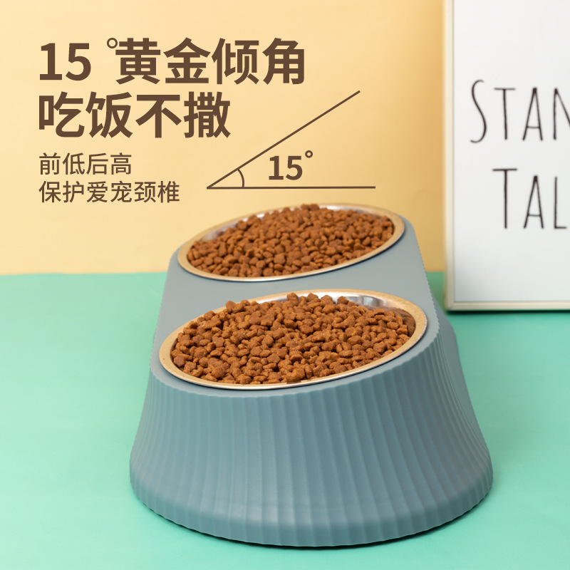 Cat bowl, double bowl, cat bowl, dog food bowl, rice bowl, dog bowl, pet cat rice bowl, slanted mouth to prevent spilling, cat food bowl details Picture