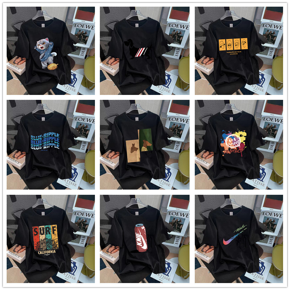 Pure cotton T-shirt 2023 trendy sporty new men's loose, large-sized, round-neck printed base layer Specification image