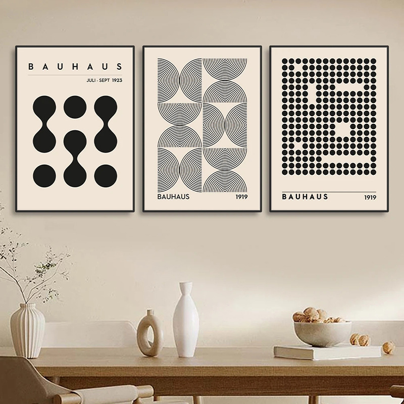 Danish abstract geometric canvas painting, black and white industrial style plant line decorative painting, living room, bedroom and study hanging painting