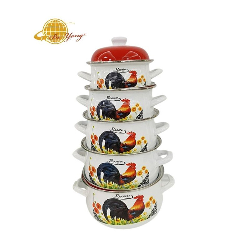 高品质搪瓷锅/五件套搪瓷锅/加厚彩盖白底实物图