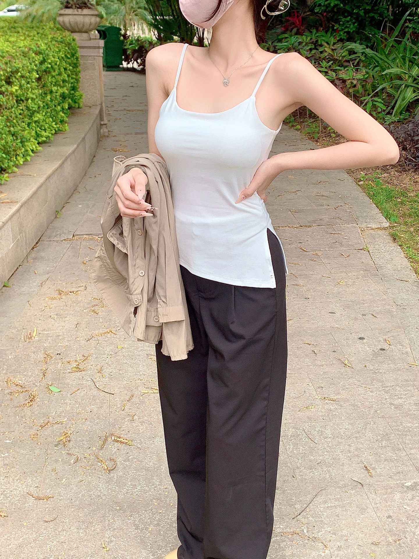 Japanese-style retro Hong Kong-style pure cotton one-piece irregular slanted slit halter top, comfortable solid color innerwear for women Specification image