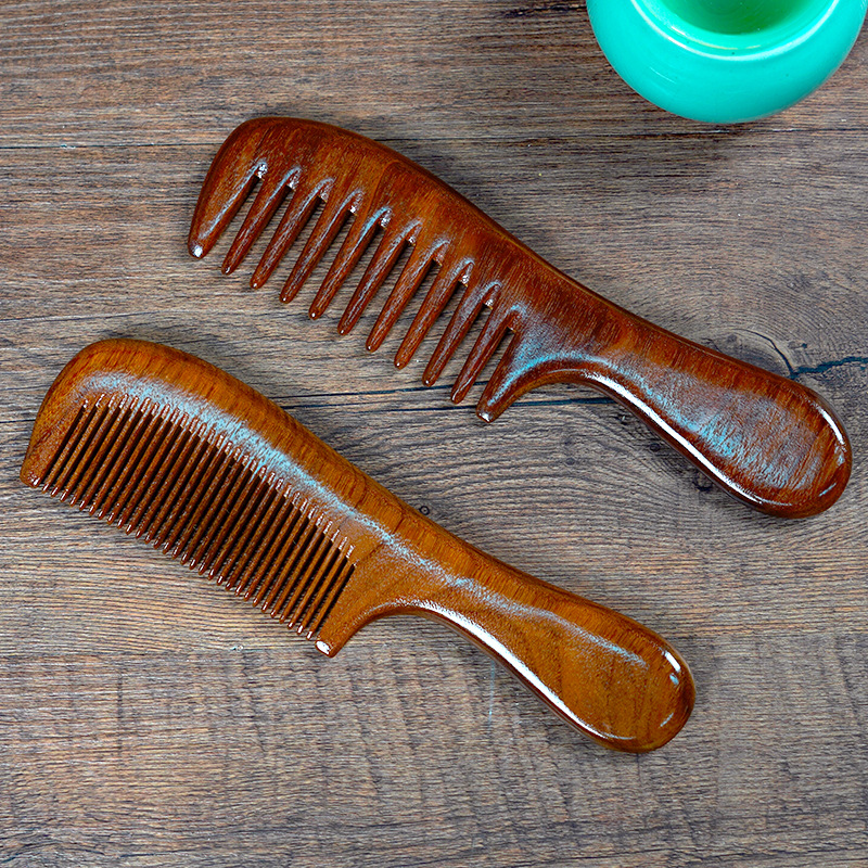 木梳子檀木梳金丝檀木梳防静电按摩脱发宽齿卷发梳长发家用梳刻字图