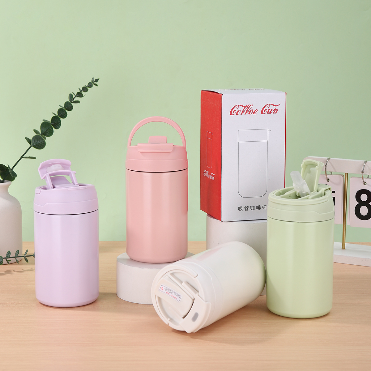 新款304不锈钢手提双饮保温杯户外大容量便携咖啡杯车载吸管杯