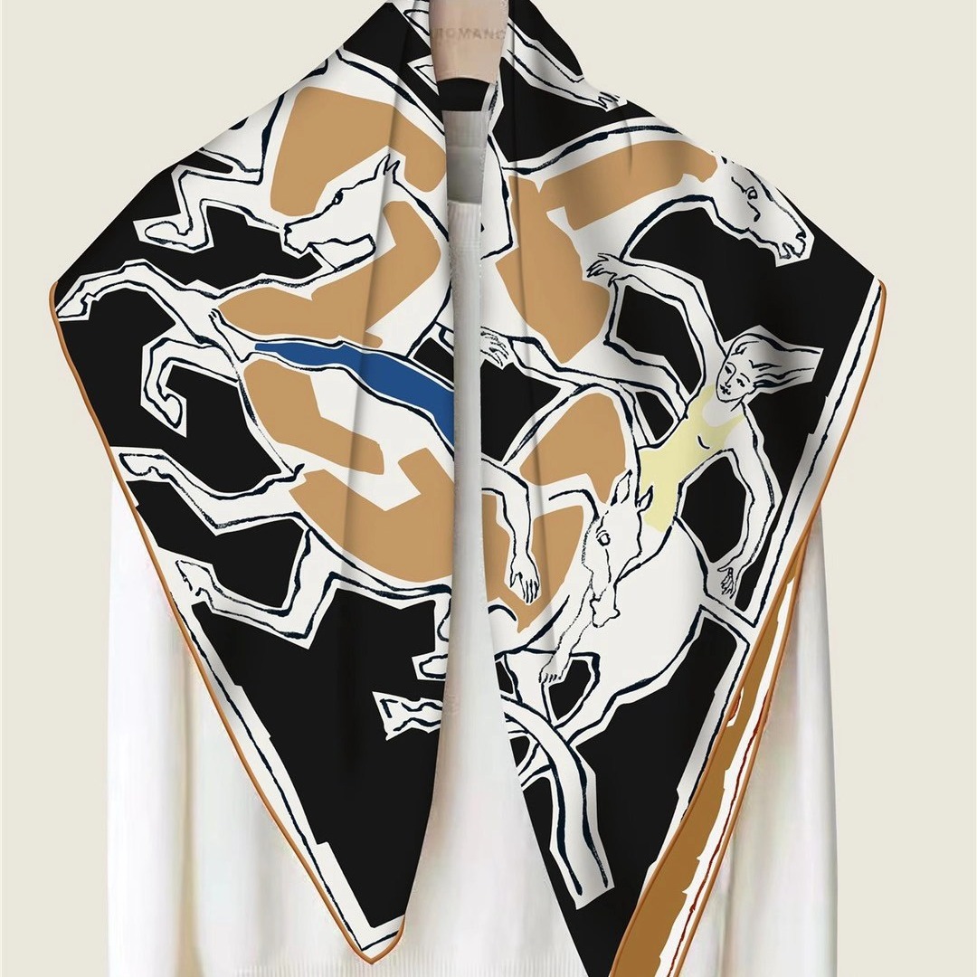 A versatile tweed decorative hand-rolled square scarf with double-sided different colors, a new style headscarf 90cm printed European scarf for women details Picture